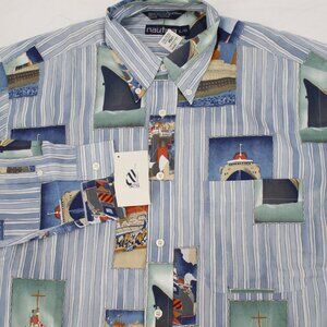 Vintage NWT Nautica Shirt Mens large Long Sleeve Button Front Nautical boat sea